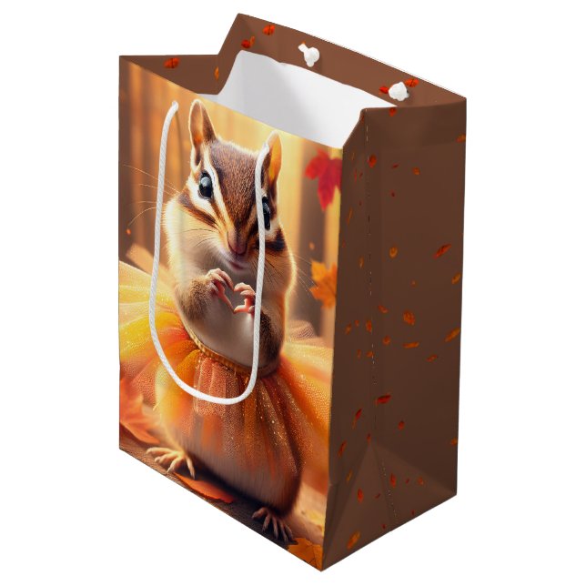 Birthday Chipmunk With Autumn Heart Medium Gift Bag (Front Angled)