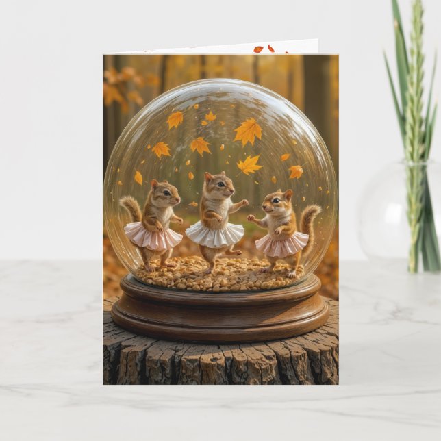 Birthday Chipmunks Dancing In a Glass Globe Card (Front)