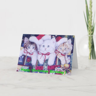 Birthday Christmas Cats Holiday Card