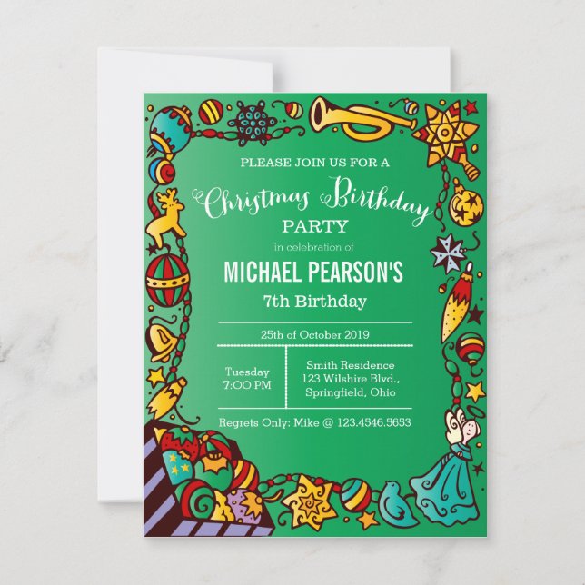 Birthday Christmas Theme Party Invitation (Front)