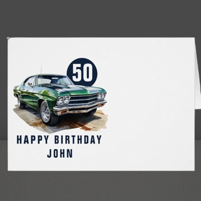 Birthday classic American muscle car (This vibrant birthday green muscle car illustration invites your creativity to shine)