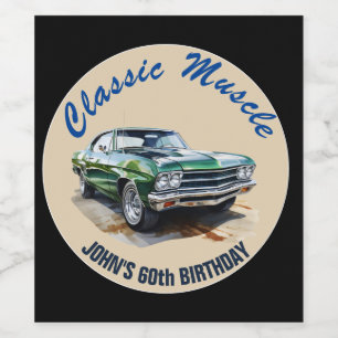 Birthday Classic Green Muscle Car Wine Label