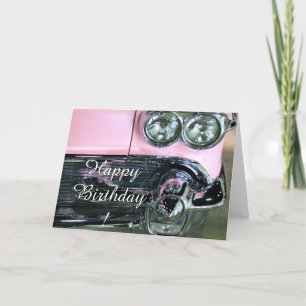 Birthday Classic Pink Car greeting card