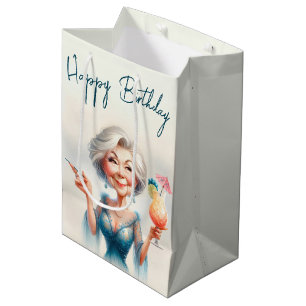 Birthday Classy Old Lady With a Cocktail Medium Gift Bag