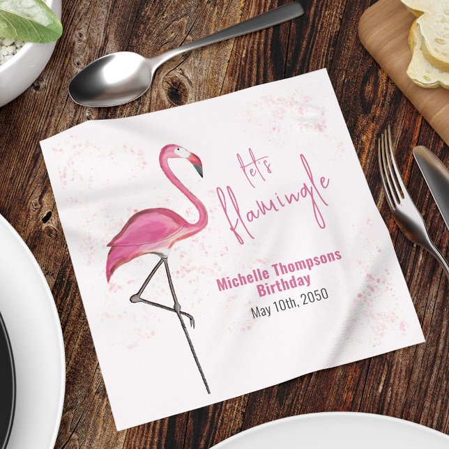 Birthday Cocktail Minimalist Pink Flamingo Napkin (Birthday pink flamingo cocktail custom napkin.)