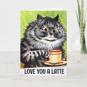 BIRTHDAY COFFEE CAT Louis Wain Greeting Card