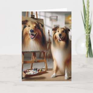 Birthday Collie Portrait In Art Studio Card