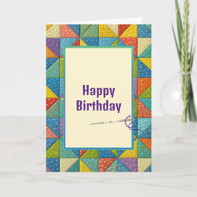 Birthday Colorful Pinwheel Quilt Design Card (Front)