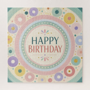 Birthday Colorful Retro Circle Pattern Jigsaw Puzzle