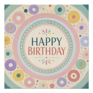Birthday Colorful Retro Circle Pattern Poster