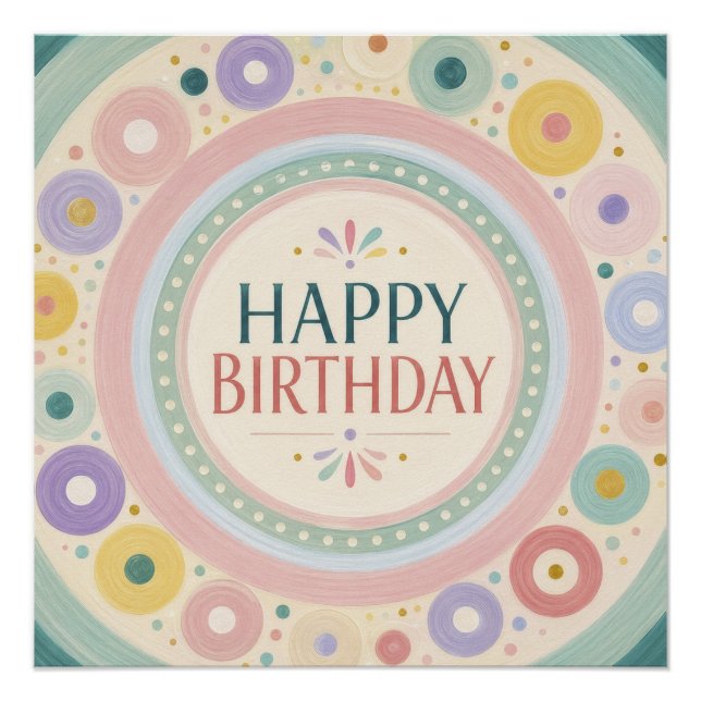 Birthday Colorful Retro Circle Pattern Poster (Front)