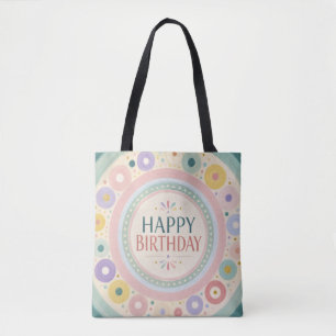 Birthday Colorful Retro Circle Pattern Tote Bag