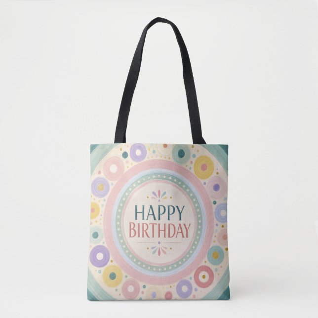 Birthday Colorful Retro Circle Pattern Tote Bag (Front)