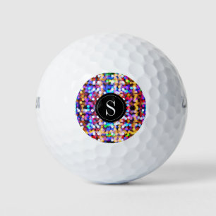 Birthday Colourful Bokeh Lights Monogram Initial Golf Balls