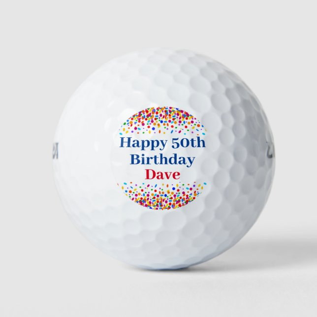 Birthday Colourful Confetti Add Name Age Golf Balls (Front)