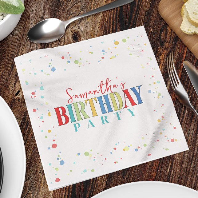Birthday Colourful Confetti Whimsical Calligraphy Napkin (Creator Uploaded)