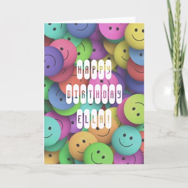 Birthday Colourful Smiles Happy Face Add Name Card (Front)