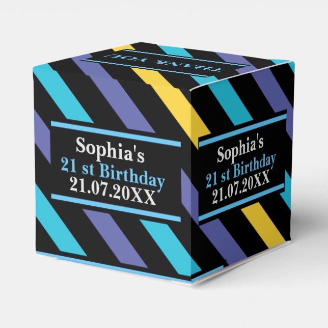 Birthday Colourful Striped Monogram Name  Favour Box (Back Side)