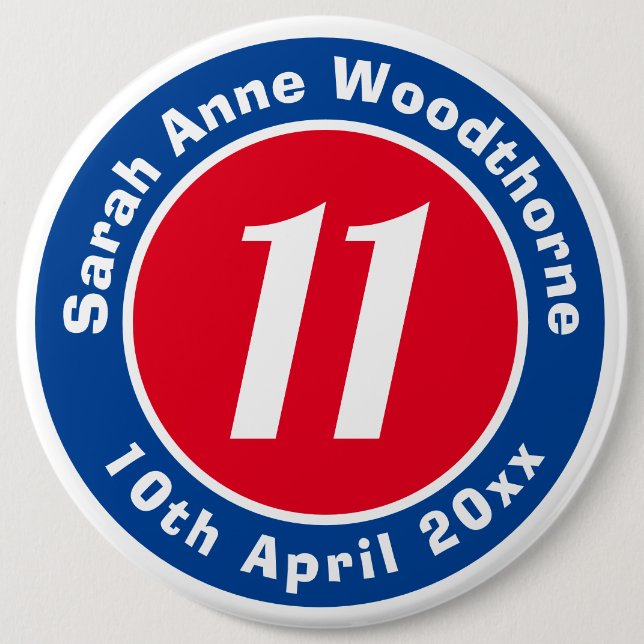 Birthday Commemoration with Name, Age, & Date 6 Cm Round Badge (Front)