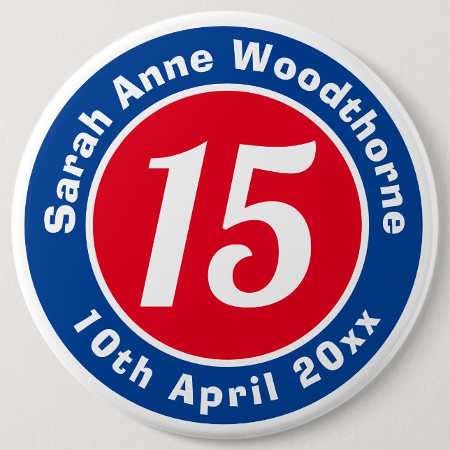 Birthday Commemoration with Name, Age, & Date 6 Cm Round Badge (Front)