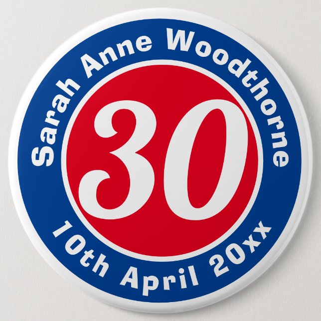 Birthday Commemoration with Name, Age, & Date 6 Cm Round Badge (Front)