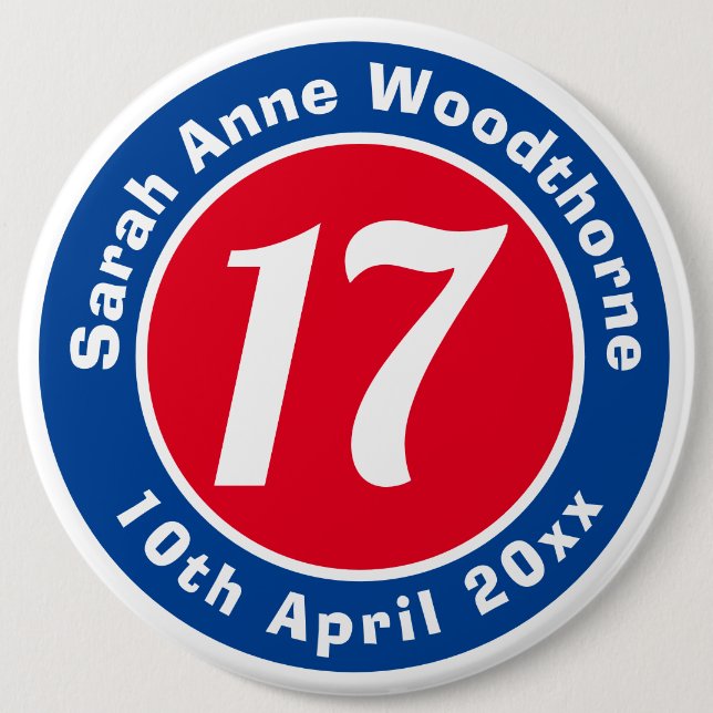 Birthday Commemoration with Name, Age, & Date 6 Cm Round Badge (Front)