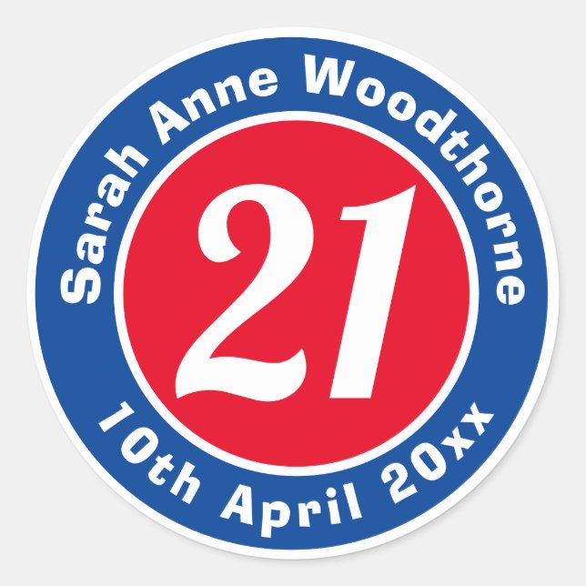 Birthday Commemoration with Name, Age, & Date Classic Round Sticker (Front)