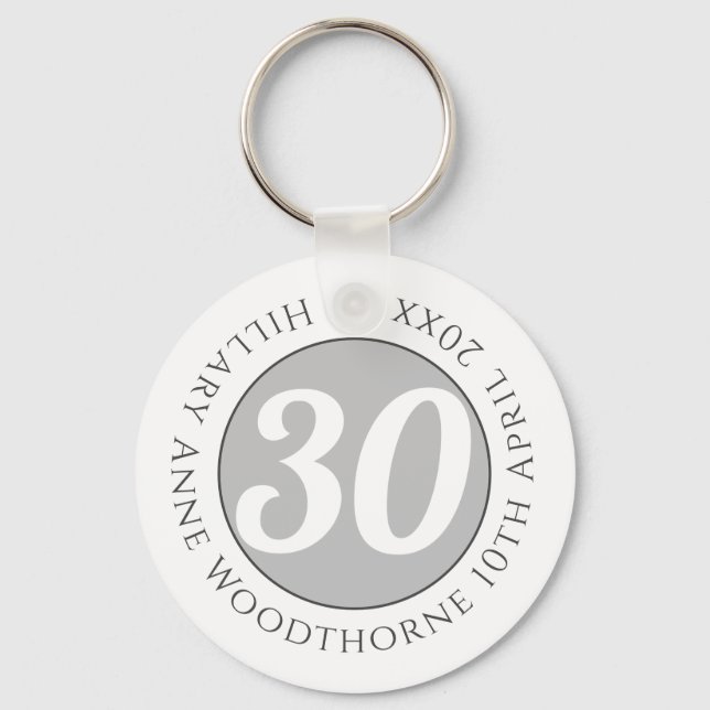 Birthday Commemoration with Name, Age, & Date Key Ring (Front)