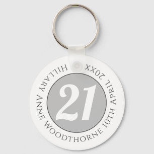 Birthday Commemoration with Name, Age, & Date Key Ring