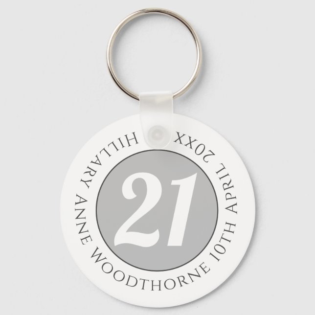 Birthday Commemoration with Name, Age, & Date Key Ring (Front)