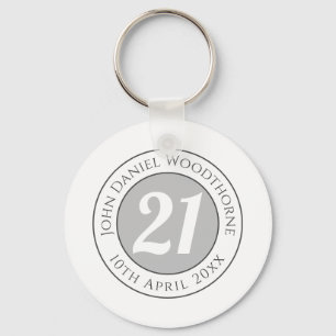 Birthday Commemoration with Name, Age, & Date Key Ring