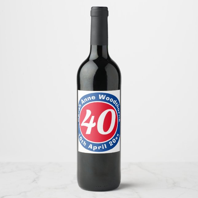 Birthday Commemoration with Name, Age, & Date Wine Wine Label (Front)