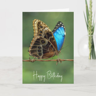 Birthday Common Morpho Butterfly on Barbed Wire Card