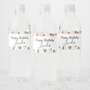 Birthday  Confetti Pink Faux Gold Foil Dots Water Bottle Label