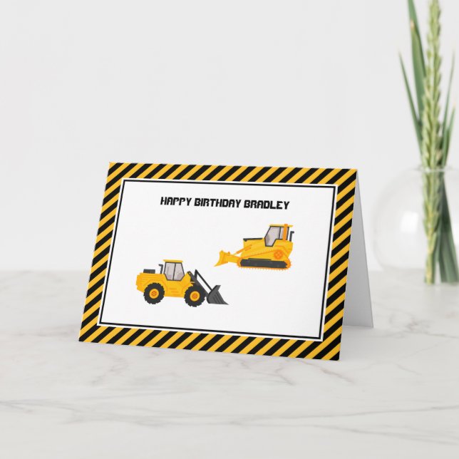 Birthday Construction Trucks Kid's Birthday Card (Front)