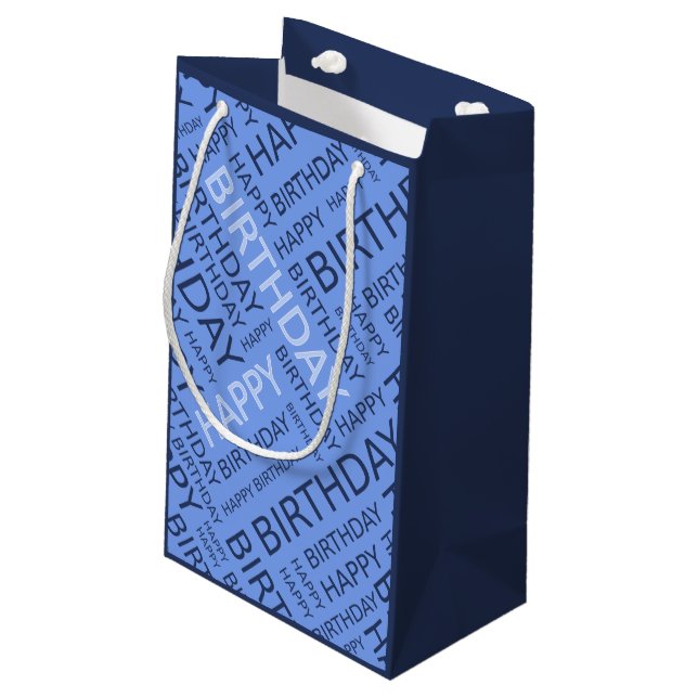 Birthday cool blues custom name small gift bag (Back Angled)