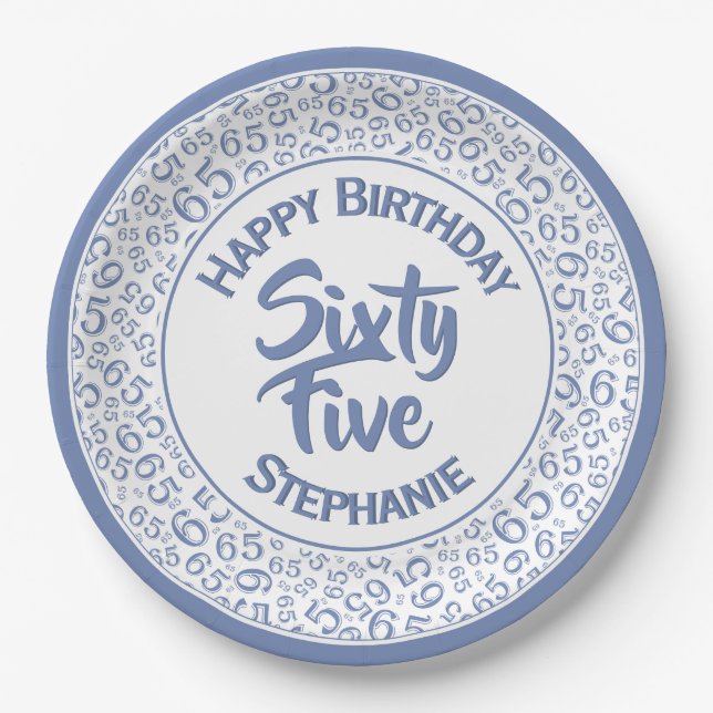 Birthday Cool Random Number Pattern Blue/White Paper Plate (Front)