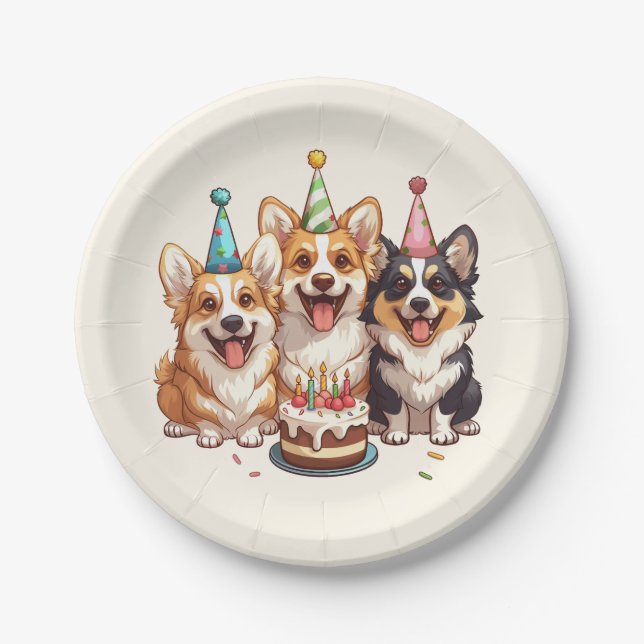 Birthday Corgi Dogs Paper Plate (Front)