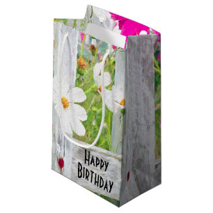 Birthday Cosmos Flowers In Fence Small Gift Bag