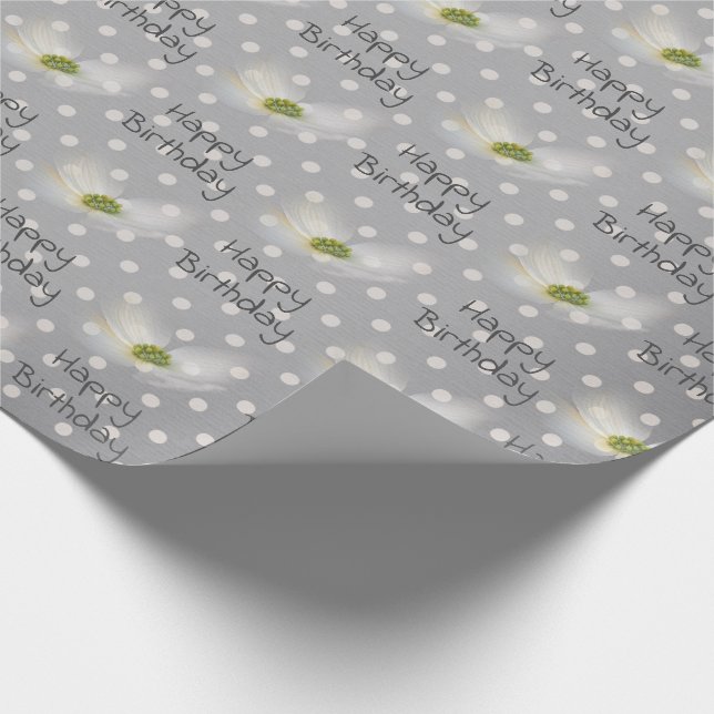 Birthday Cosmos Flowers On Polka Dots   Wrapping Paper (Corner)