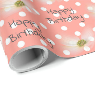 Birthday Cosmos Flowers On Polka Dots Wrapping Paper