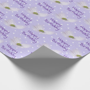 Birthday Cosmos Flowers On Polka Dots Wrapping Paper