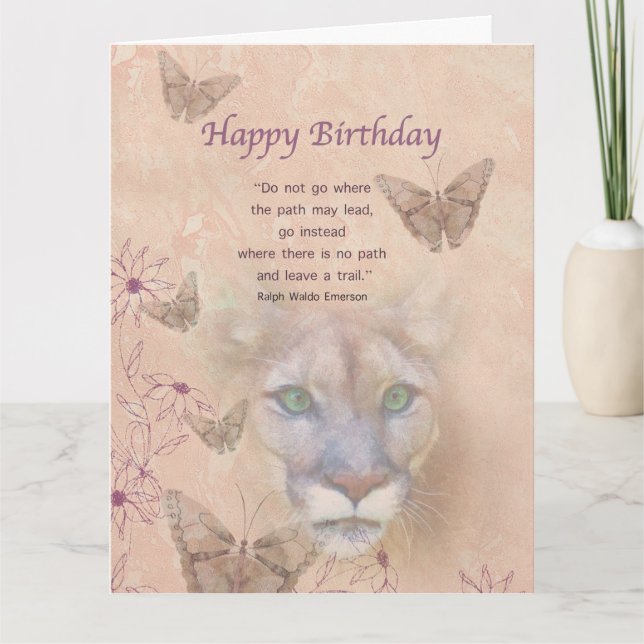 Birthday, Cougar and Butterflies Card (Front)