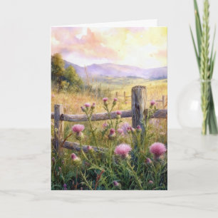 Birthday Country Pink Thistles Card