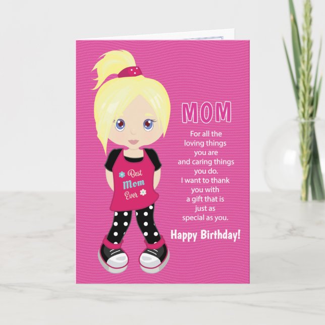 Birthday Coupons for Mum - Blonde Girl Card (Front)