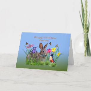 Birthday, Cousin, Bunny, Robin Card