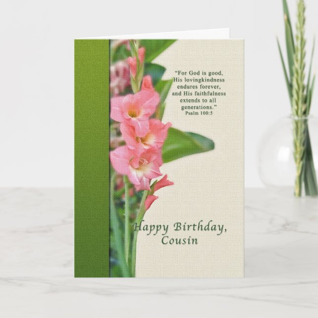 Birthday, Cousin, Pink Gladiolus Card (Front)