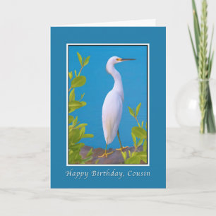 Birthday, Cousin, Snowy Egret Bird Card