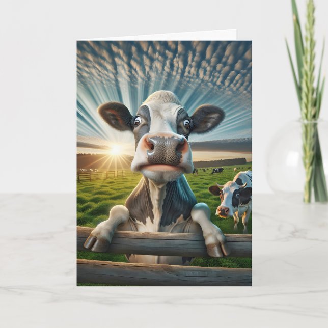 Birthday Cow On a Fence  Card (Front)