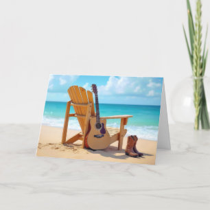 Birthday Cowboy Boots and Guitar On the Beach Card